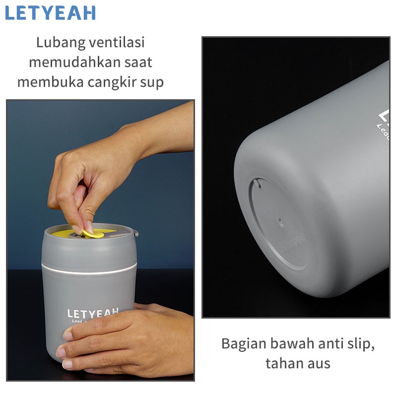 letyeah Cangkir sup anti tumpah 500ml dengan sendok / cangkir sup mpasi tahan panas