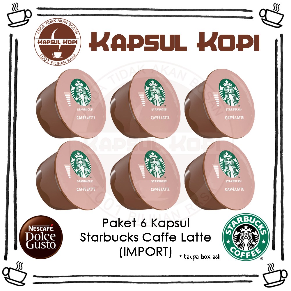 

Paket 6 Kapsul Kopi Starbucks Caffe Latte Impor Nescafe Dolce Gusto Coffee Capsule Import