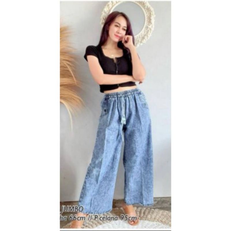 CELANA PANJANG WANITA JEANS KULOT &amp; RAWIS BAHAN DENIM - ALLSIZE JUMBO - KULOT ANDIN JIN