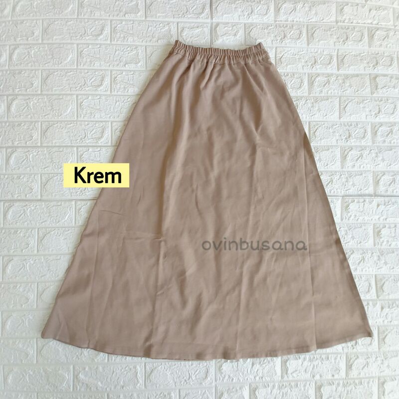 ROK DENIM KAOS POLOS / BASIC SKIRT - BAHAN PREMIUM, PANJANG, LEBAR, STRETCH / MELAR-Krem