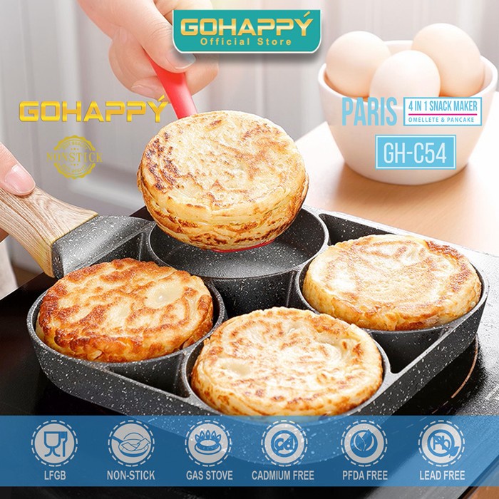 GOHAPPY Omelette 4 IN 1 Paris - Panci Cetakan kue telur egg pan 4 holes fry grill pan