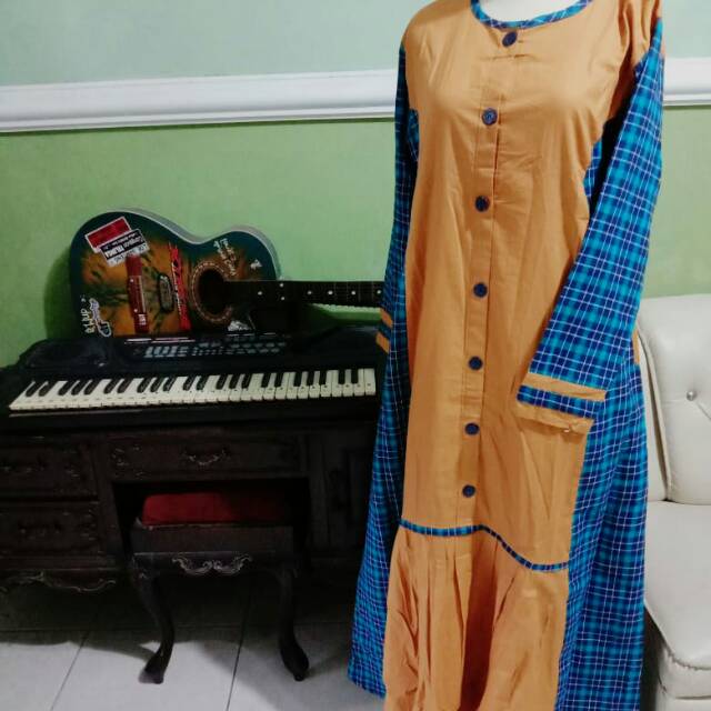Gamis kancing kombinasi kotak