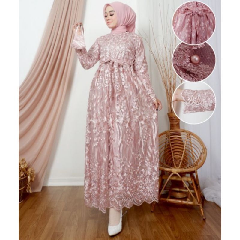 Gamis tulle busui//gamis terbaru//gamis pesta kondangan//gamis pesta jumbo