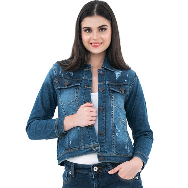 ABDUS07 Jaket Denim Legosh Jeans Ladies Biru Sobek Original