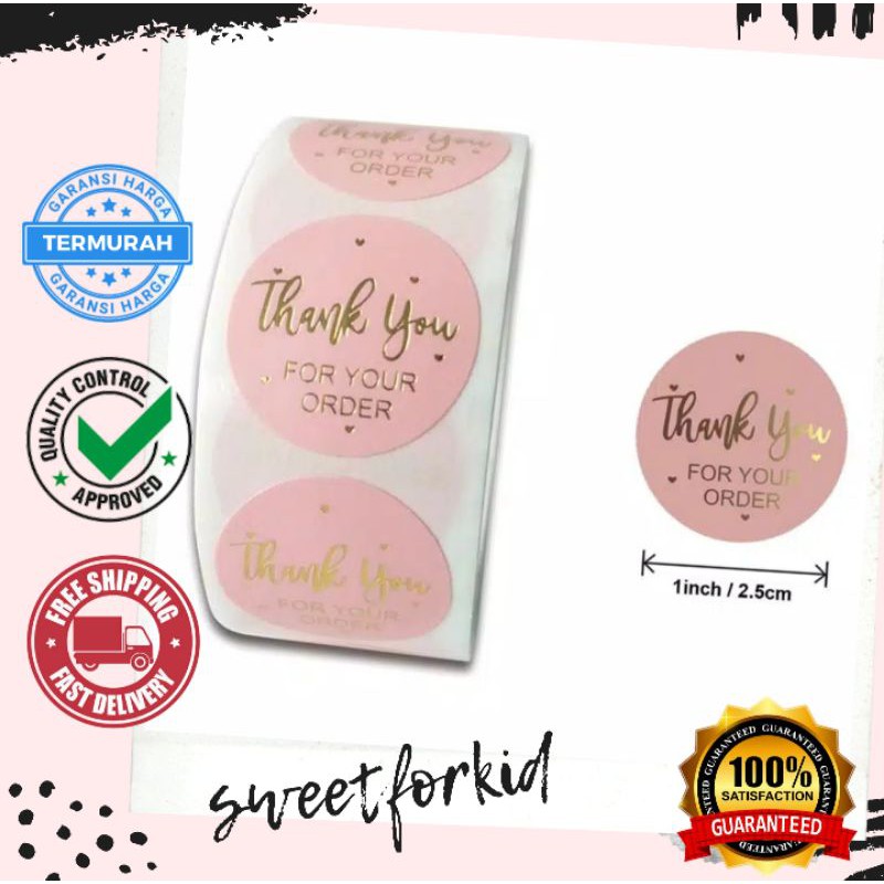 

500pcs Stiker Label Bulat Tulisan Thank You For Your Order Rose Gold Dengan Foil