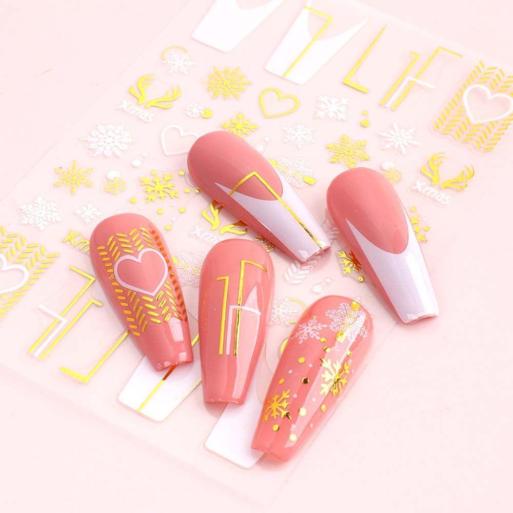 MXBEAUTY Stiker Kuku Natal Wanita Fashion Cinta Hati Manikur Aksesoris Snowman Nail Art Dekorasi