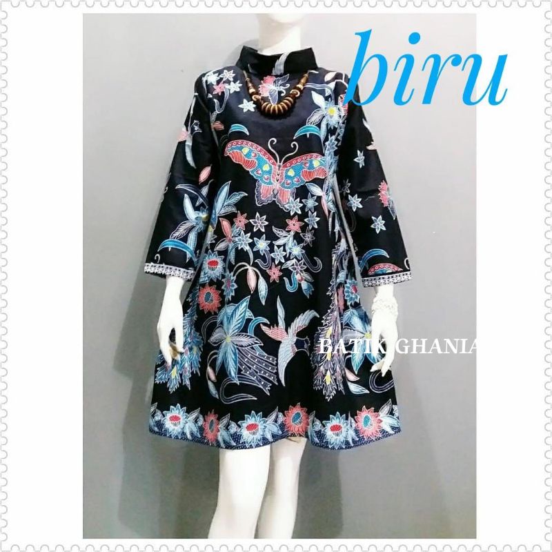 BAJU BATIK TUNIK KUPU KUPU LENGAN PANJANG