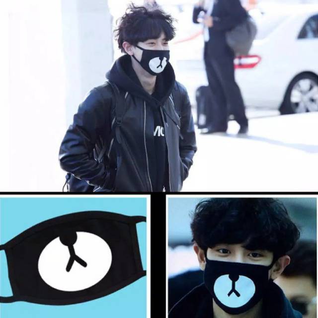 Masker Mulut Kain Hitam Artis Korea KPOP Masker Mulut Beruang Panda Bearl - Anti Debu dan Polusi