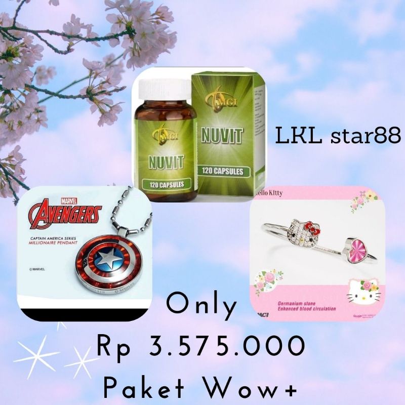 Paket Hemat wow+ Nuvit + Pendant Captain America + Bangle Hello Kitty ORIGINAL MCI