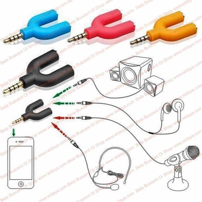 Splitter Audio U Spliter U 2in1 Konektor Connector Audio U Shape 2 in 1 Mic Audio Jack 3,5mm to Dual Female