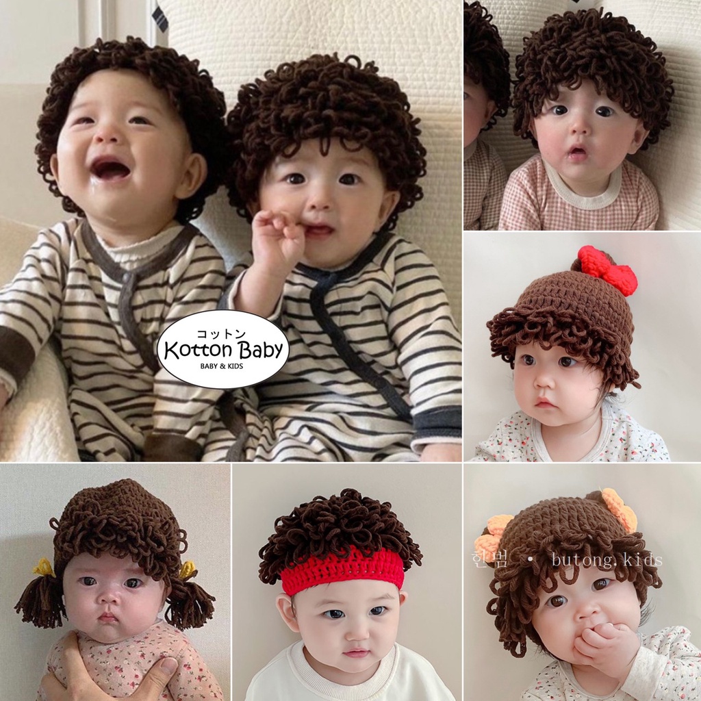 0-3 thn || Topi Wig Korea Bayi Rambut Palsu Newborn Anak Polos Kupluk Karakter Lucu Emen Anak Impor Catalog OIMG OK