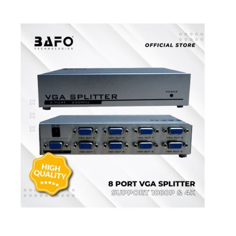 Vga splitter bafo 4 port 1440p 250Mhz FHD adapter bf-h236 h-236 - D-sub 15 pin cabang 1-8 slot adaptor