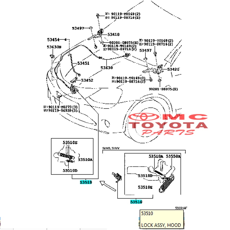 Pengunci Kap Mesin / Lock Assy Hood Toyota Etios 53510-0D170