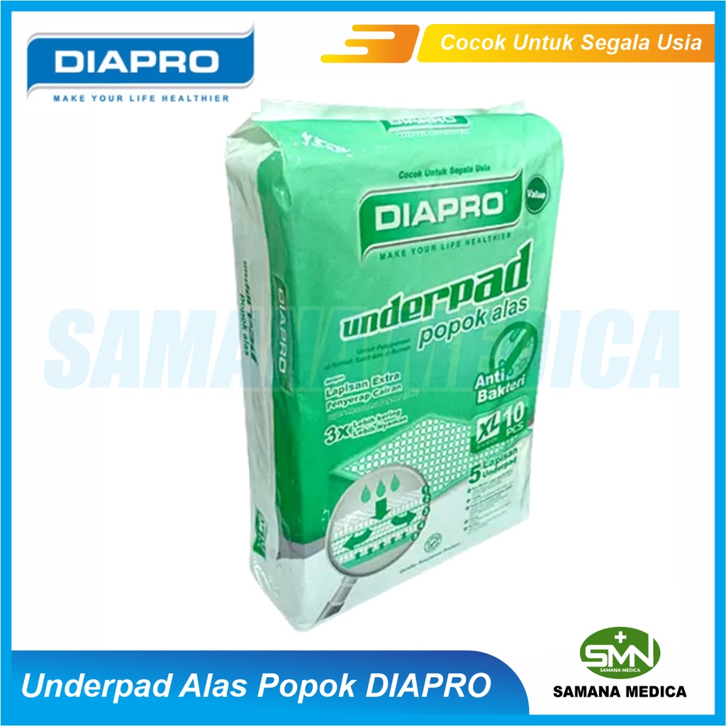 Underpad Alas Perlak Popok Dewasa DIAPRO ukuran 60X90 cm tanpa gel penyerap 1 bag isi 10