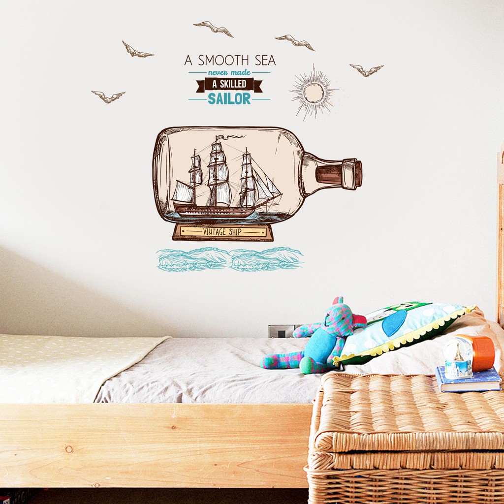 RELIZA WALL STICKER BOTOL SEA VINTAGE KAMAR MANDI DAPUR KITCHEN JM7348 STIKER DINDING