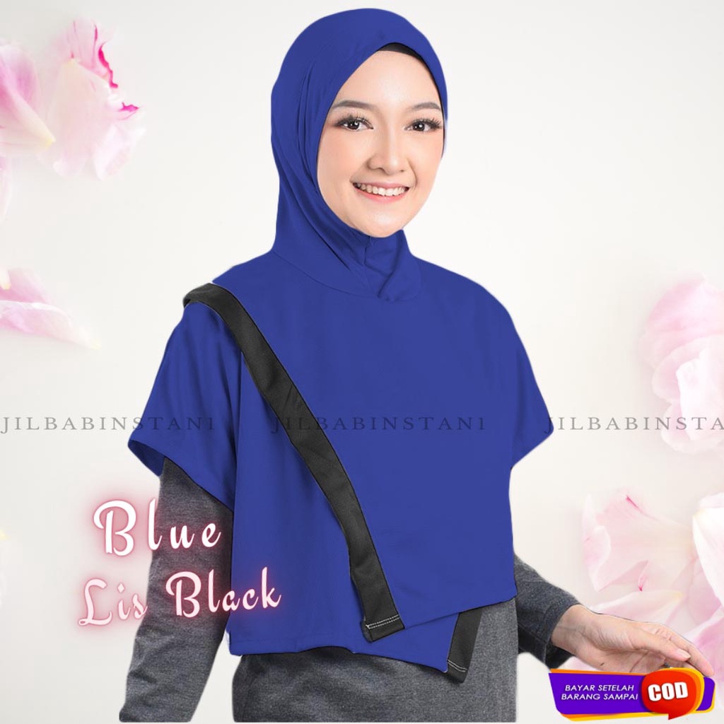 Jilbab Olah Raga Dry Fit- Hijab Sporty - Renang Olahraga Lari Senam Yoga Running Jogging Sepeda-BLUE BLACK