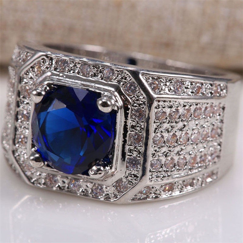 Cincin Pria Blue Sapphire Zircon Cubic Silver 925 JCP-011