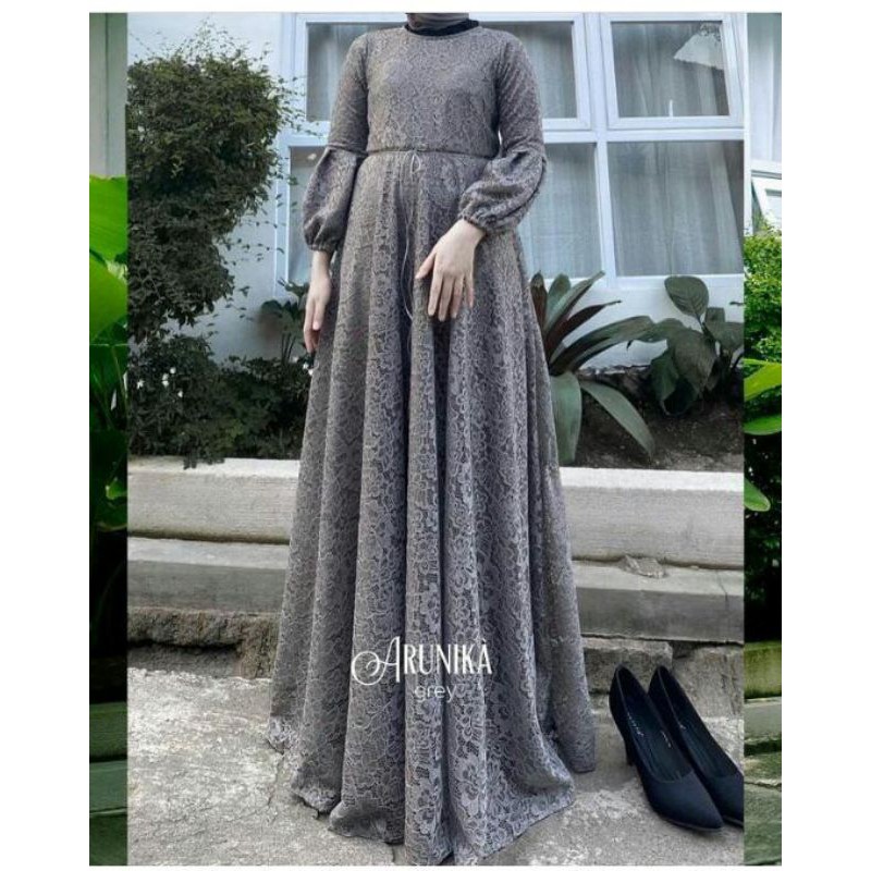 Gamis Arunika Dress Brokat Full Furing Premium Busui