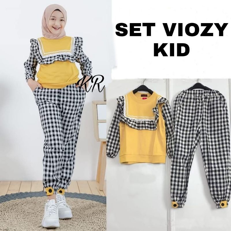 SET CELANA FASHION VIOZY KOTAK KID ANAK / DEWASA,  BABYTERRY KATUN, SETELAN, 2 UKURAN