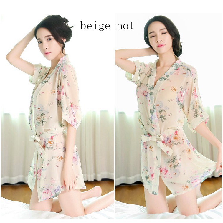 Lingerie kimono set baju tidur wanita transparan kimono G-String a187