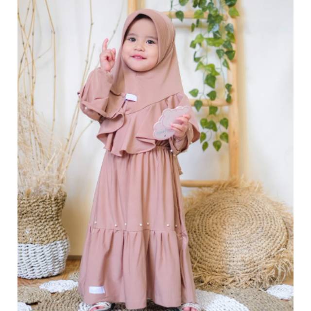 Set Gamis Ameera Bayi Dan Anak Jersey Rempel Mutiara Warna Mocca Size Xxs Dan Xs Shopee Indonesia