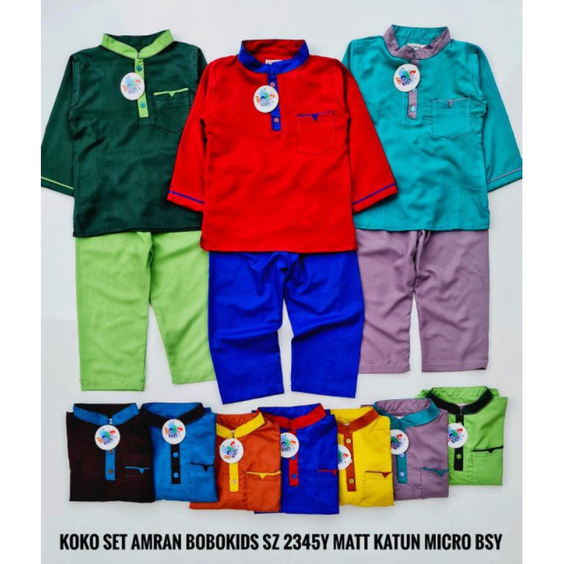 SET KOKO AMRAN BOBOKIDS / BAJU MUSLIM ANAK LAKI LAKI / SETELAN KOKO ANAK LENGAN PANJANG