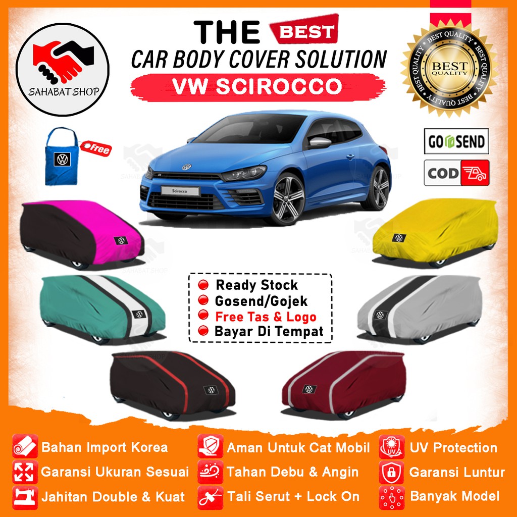 Sahabat Body Cover Mobil Scirocco / Sarung Penutup Volkswagen Scirocco Outdoor / Mantel Jas Selimut Tutup Pelindung Mantol Kerudung Kelambu Pembungkus Kerodong Bungkus Tutupan Terpal Mobil VW Scirocco Waterproof Anti Air Model Orange