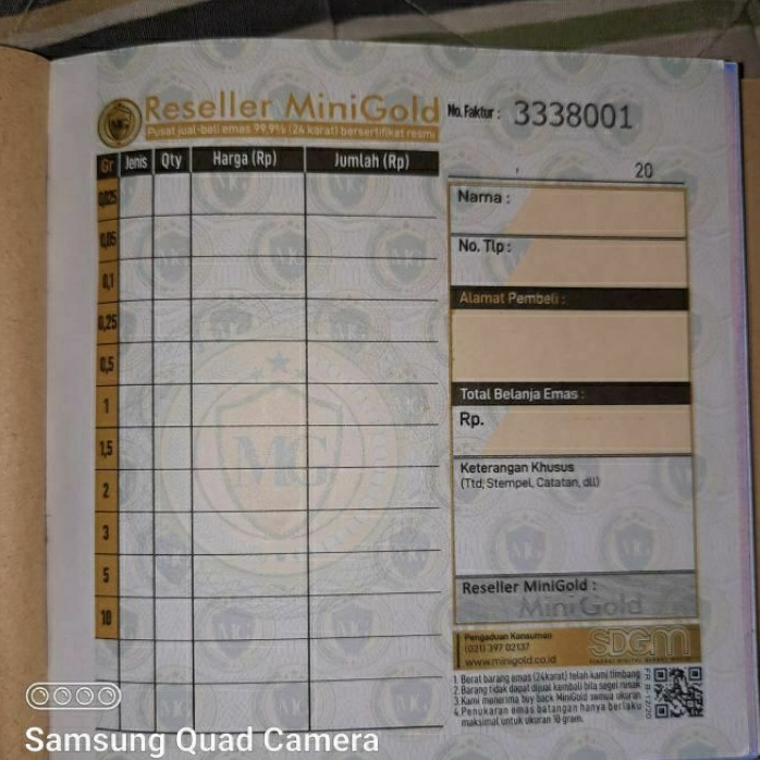 Nota tambahan MiniGram/MiniGold