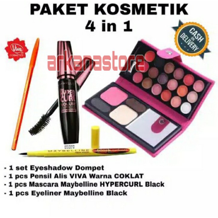 Paket Kosmetik 4 in1- Paket MakeUp  lengkap Maybeliin-1set eyeshadow