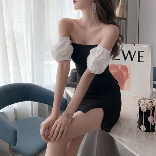 Off Shoulder Mini Dress Wanita Bahu Terbuka 1464 (S-XL)