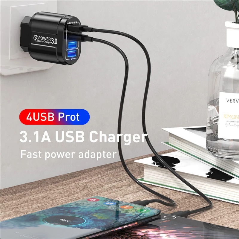 48W 4 Ports EU/US USB Charger/QC 3.0 Mobile Phone Fast Charger