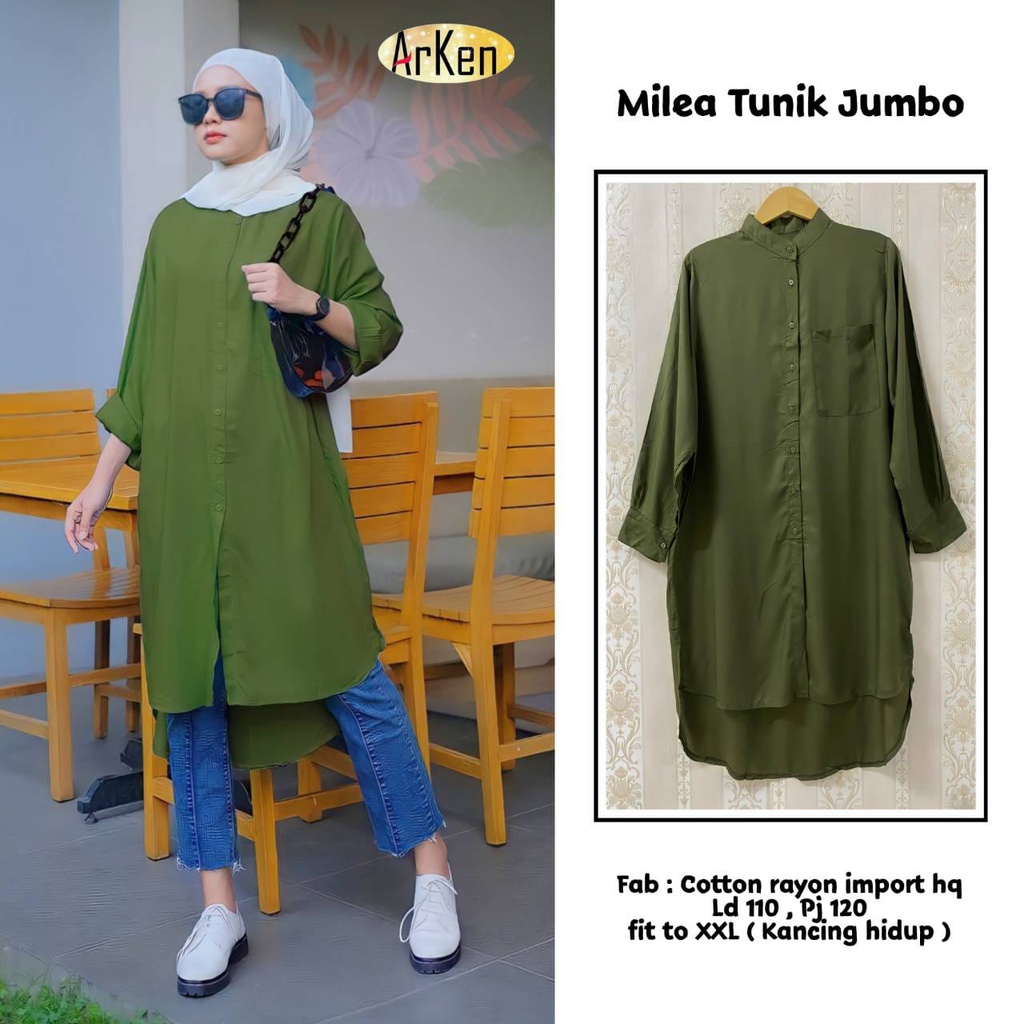 PAKAIAN MUSLIM WANITA ATASAN  MILEA TUNIK JUMBO, TUNIK WANITA TERBARU KEKINIAN / TUNIK WANITA JUMBO