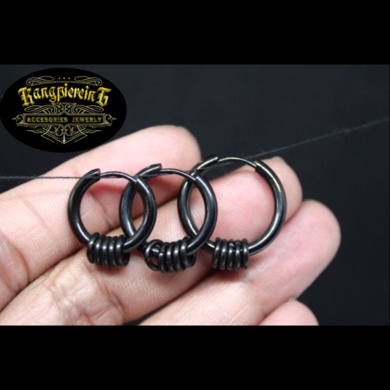 ANTING EARING HOOPS + RING black and siver