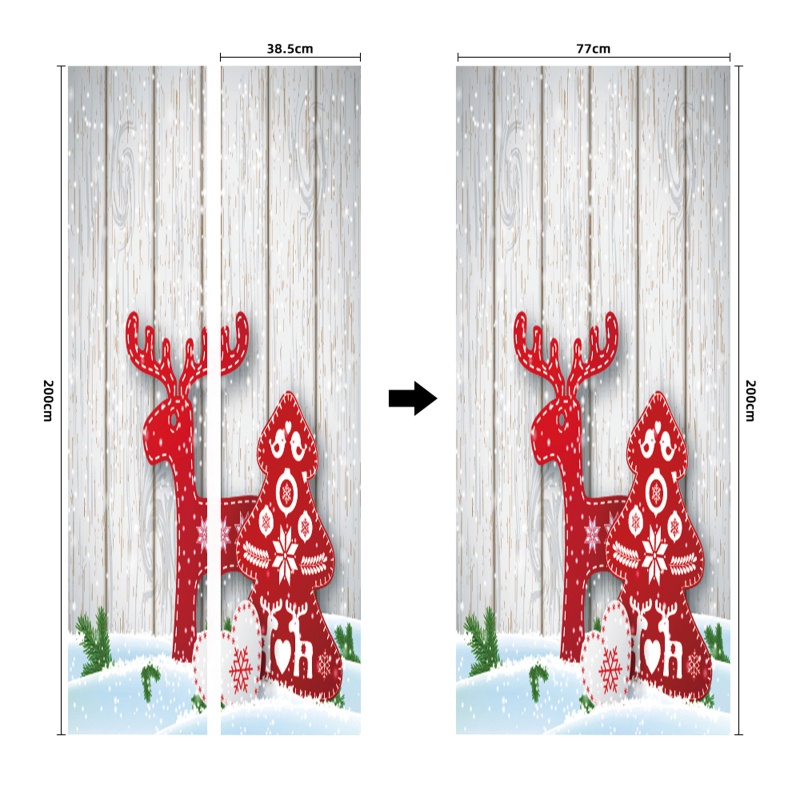 Zzz 2pcs / set Stiker Pintu / Kulkas Motif Rusa Natal Bahan Kayu Untuk Dekorasi