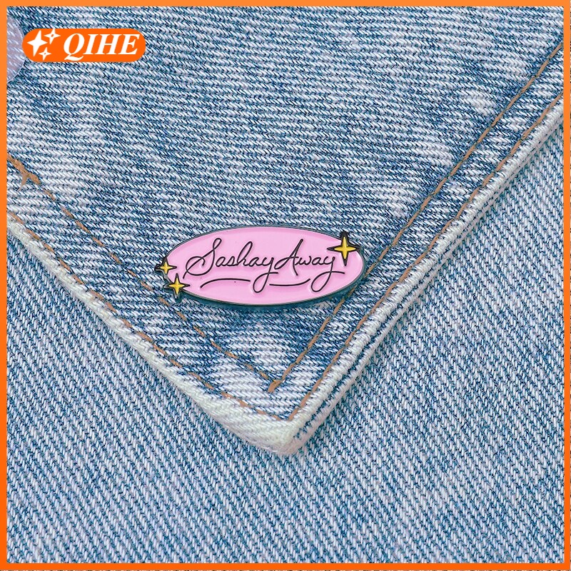 Pink Oval with Letters RuPauls Drag Race Enamel Pin Cartoon Bag Denim Shirt Lapel Pin Brooch Badge Fashion Jewelry for Women