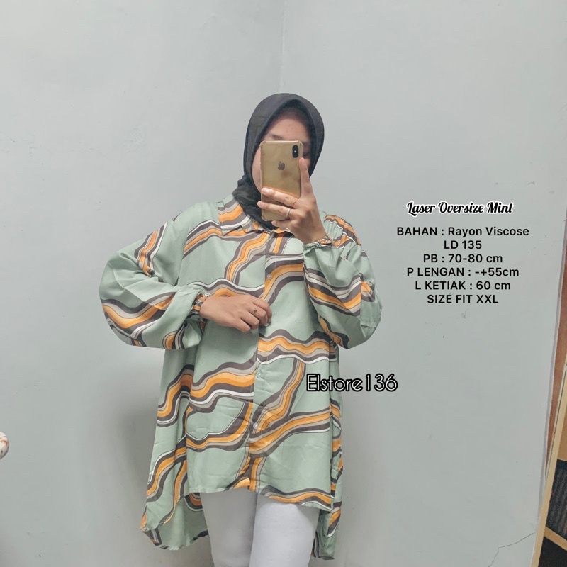 MONOCHROME OVERSIZE BLOUSE MOTIF - ATASAN RAYON FULL KANCING JUMBO / ATASAN RAYON KOMBINASI-LASER OVERSIZE MINT
