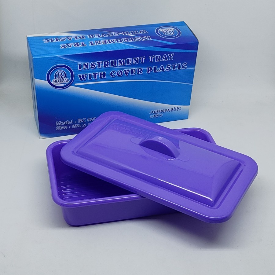 Alat Medis Violet Instrument Tray with Cover Plastic Size 230×130×50mm|Autoclavable|Tray Medis