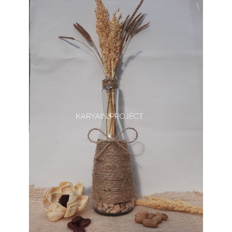 Jual Vas Bunga Kaca Tali Rami Botol Hias Dekorasi Rustic Bunga Kering Aesthetic Tipe