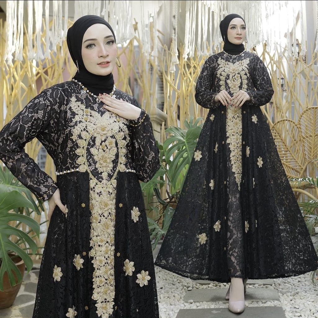 Gamis Pesta /Gamis Kondangan / Gamis Brokat Bordir Payet Nayla FK