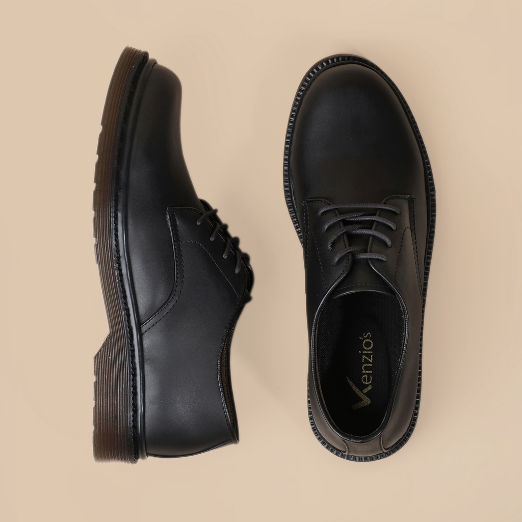 ALVA BLACK (KULIT ASLI) |ManNeedMe x Kenzio| Sepatu Pantofel Pria Derby Shoes Formal ORIGINAL