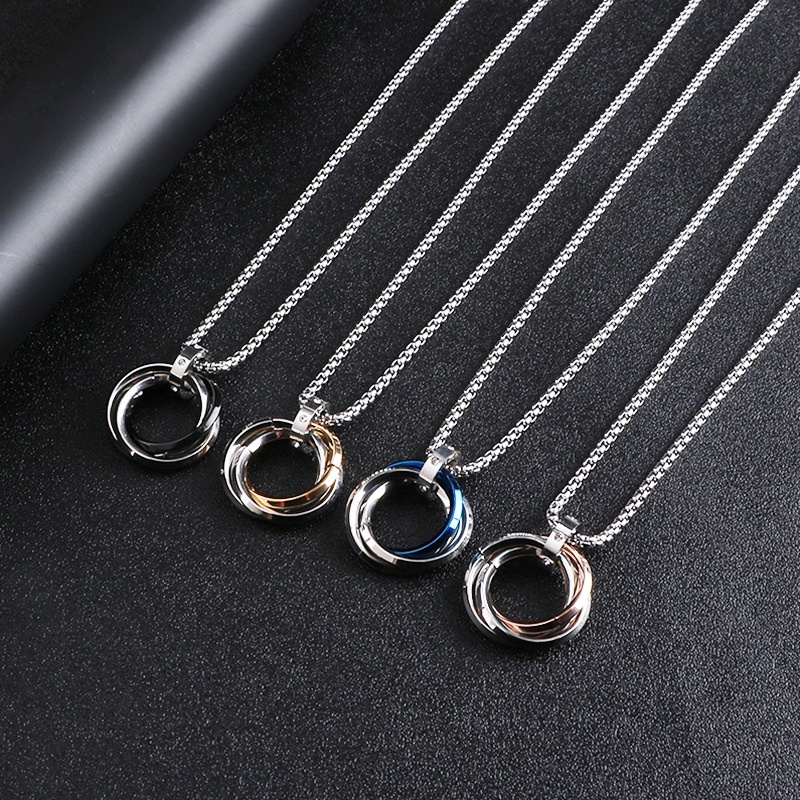 Kalung Bentuk Bulat Geometris Warna Permen Bahan Titanium Steel Gaya Hip Hop Untuk Pasangan