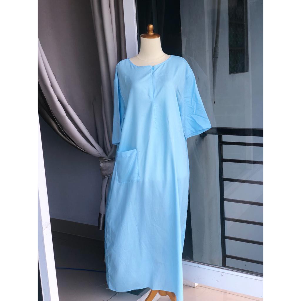 Daster Rayon Habel / DASTER POLKA Longdress, Lengan raglan 3/4-baby blue