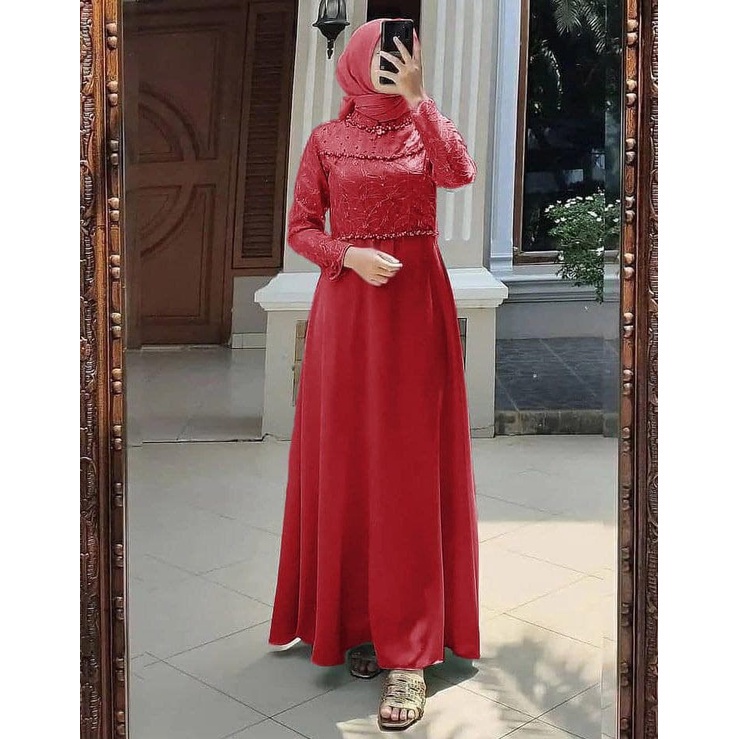 Tiara Dress Gamis Maxy Velvet Mix Brukat Mutiara Fashion Muslim Wanita Pesta Gaun Maxi Kondangan Premium Termurah Bisa Jumbo M L XL XXL