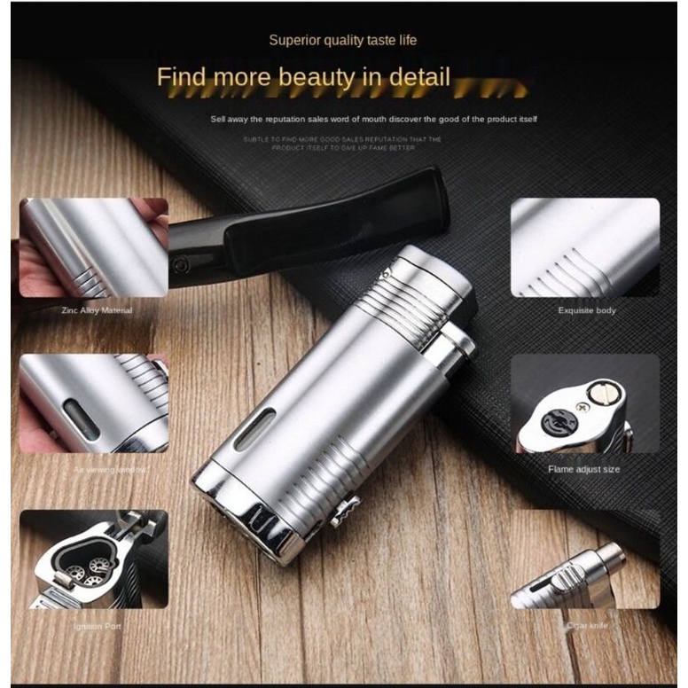 Honest torch Lighter 3 jet flame punch hole/korek api Jet isi ulang gas