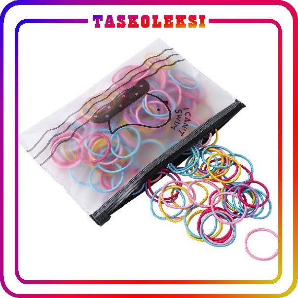 ☛TK☚ Ikat Karet Rambut 100 pcs + Bag Warna Polos Gaya Korea / Ikat Rambut Elastis R209 R398 R547