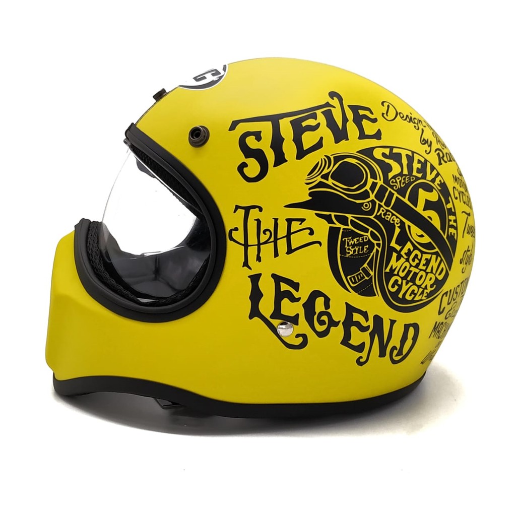 Helm Cakil HBC Steve Yellow Kuning + Inner Visor ( Fullface / Retro / Klasik / Vespa )