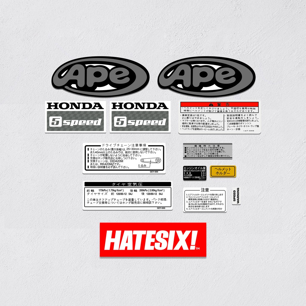 Sticker Decal Honda ape 50 Ape50 Hatesix