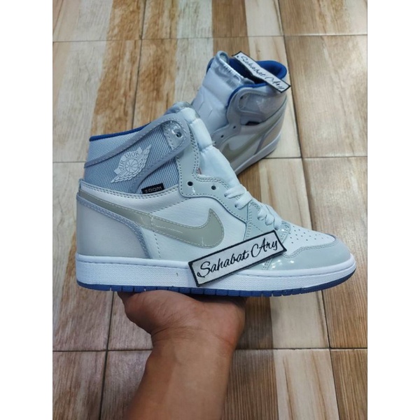 Sepatu AJ 1 High Zoom White Racer Blue