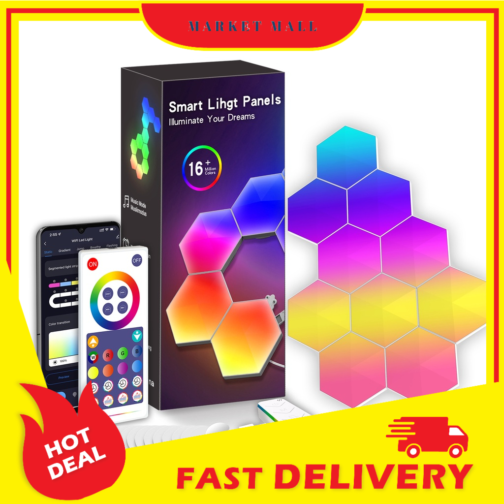 LED RGB App Control 6 PCS Lampu Dekorasi Hexagonal Sarang Lebah Dinding Quantum Light Kontrol Suara Yabstrip - 7CLL2DWH