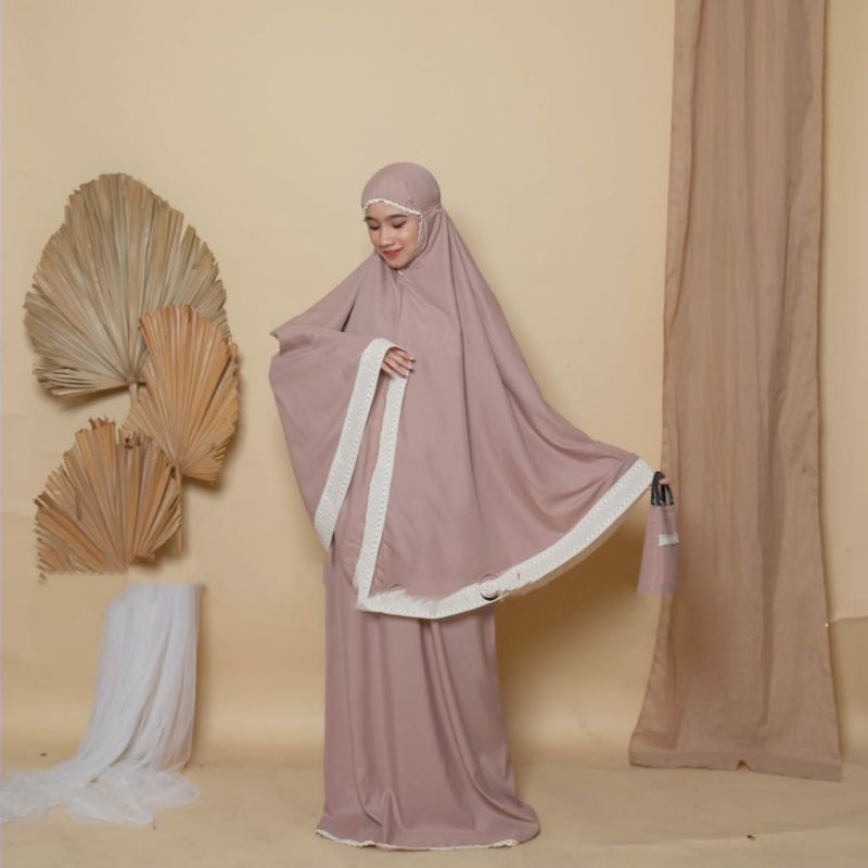 mukena dewasa katun polos renda mewah azizah series murah jumbo + tas